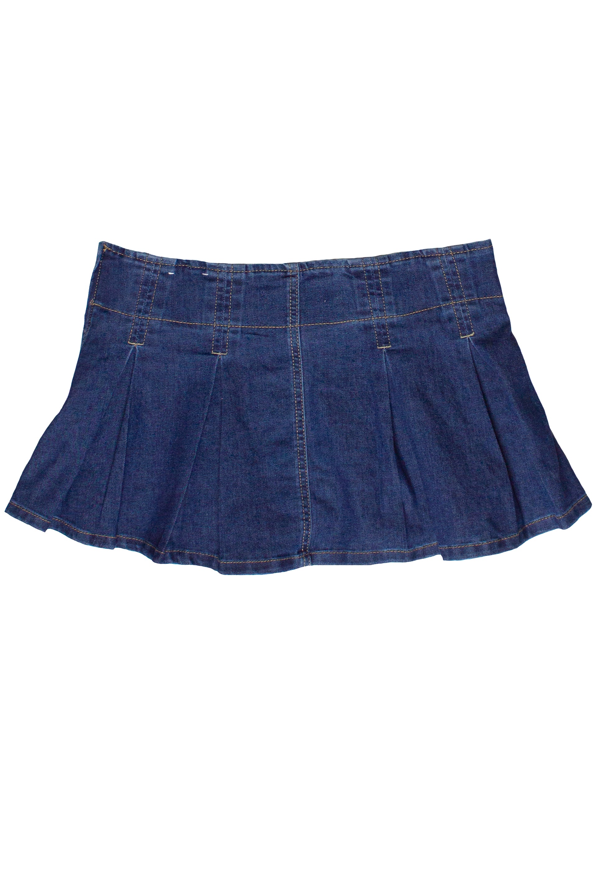 Double Buckle Belted Denim Mini Skort - Medium Wash