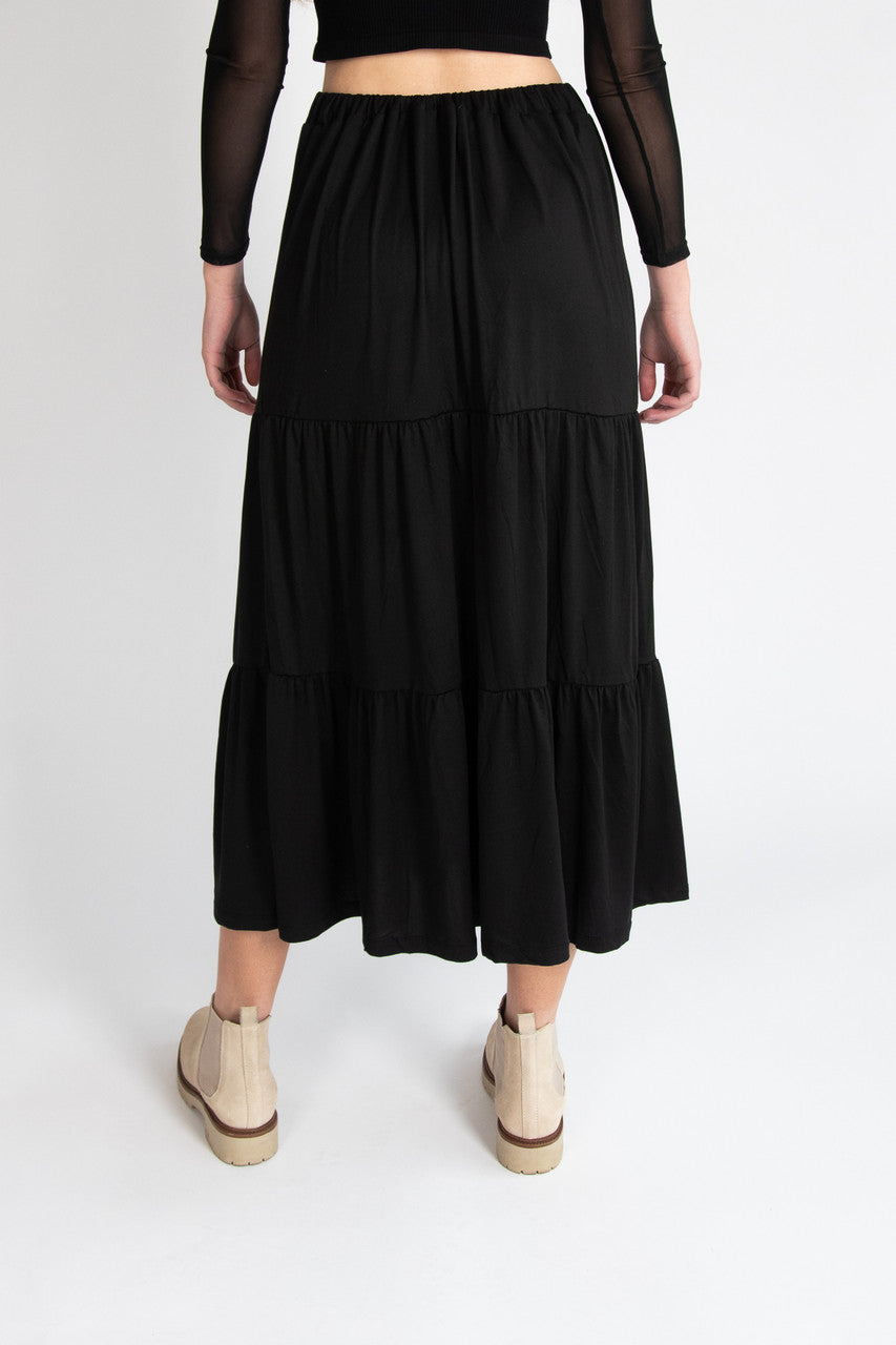 Tiered Button Front Maxi Skirt