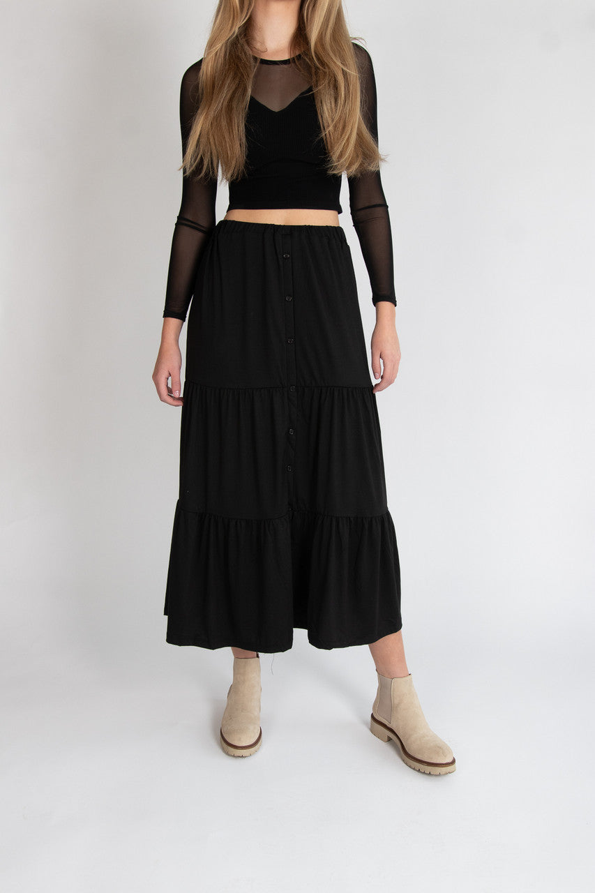 Tiered Button Front Maxi Skirt