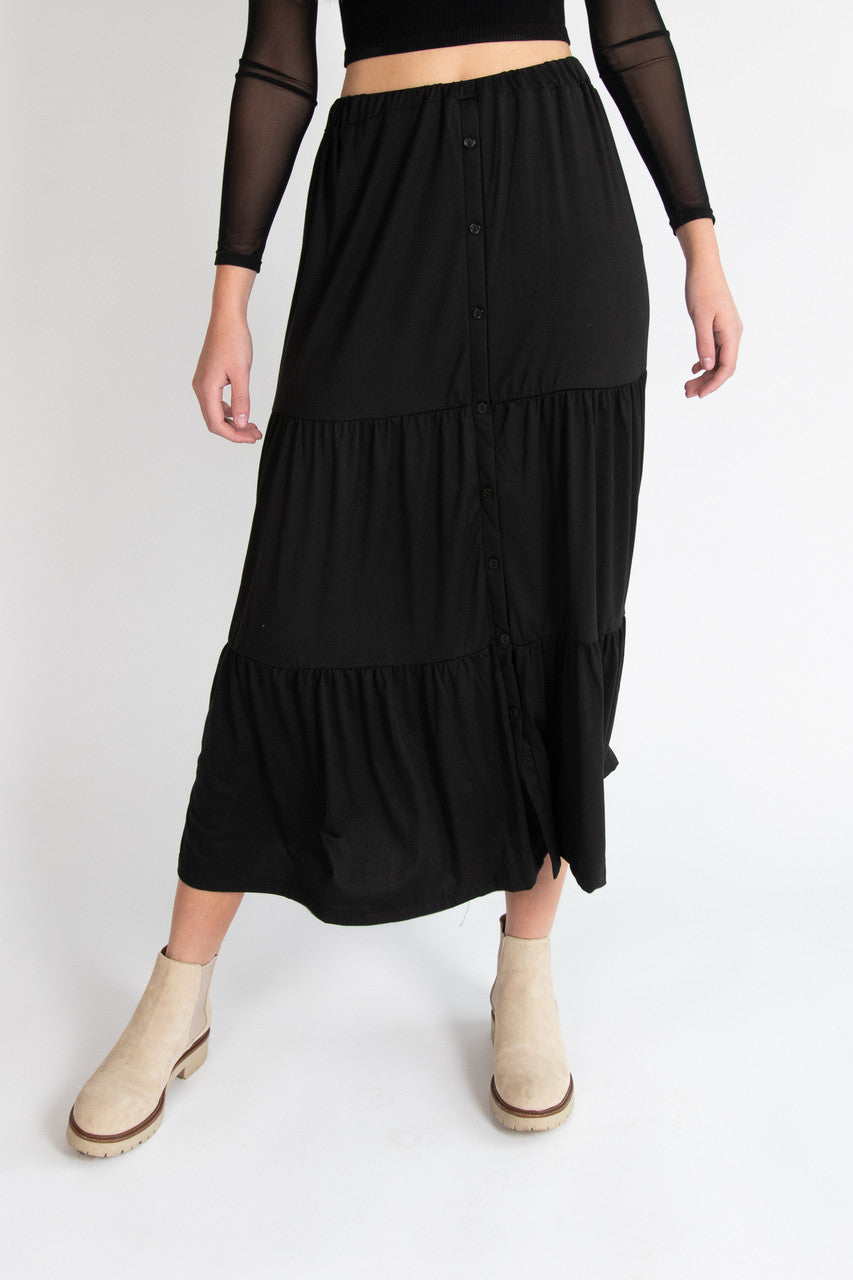 Tiered Button Front Maxi Skirt