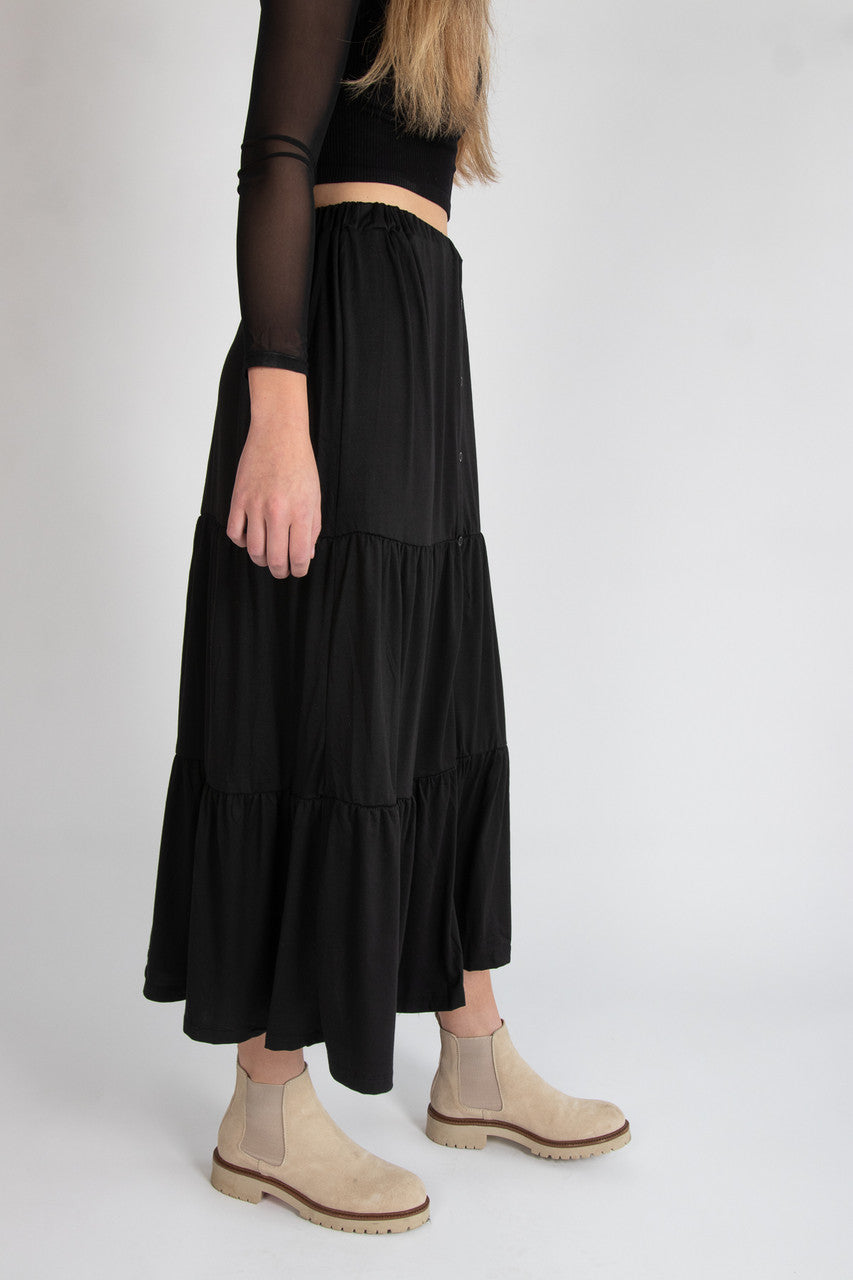 Tiered Button Front Maxi Skirt