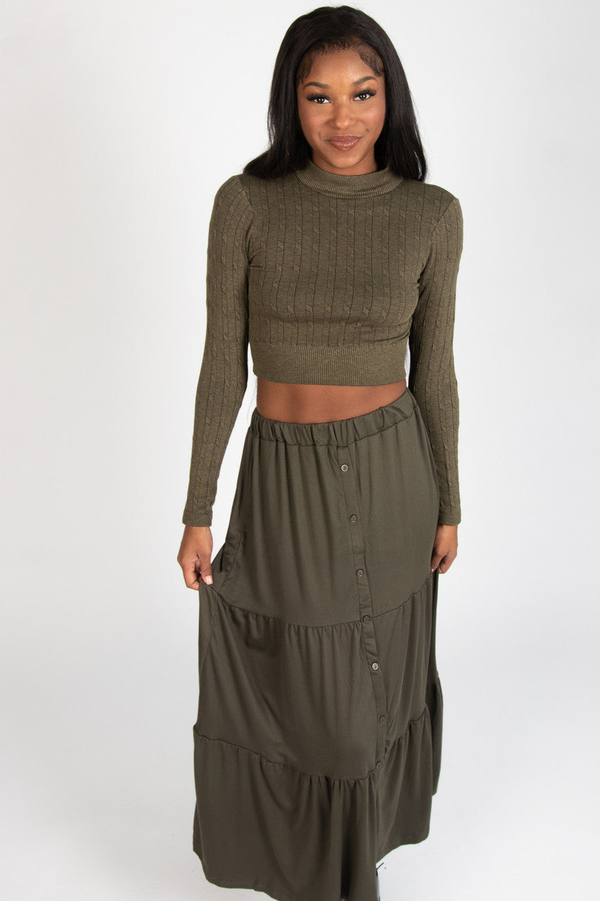 Tiered Button Front Maxi Skirt