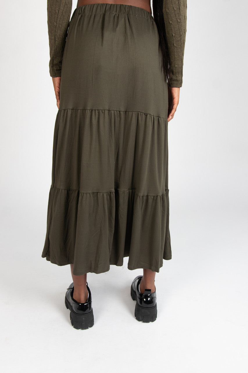 Tiered Button Front Maxi Skirt
