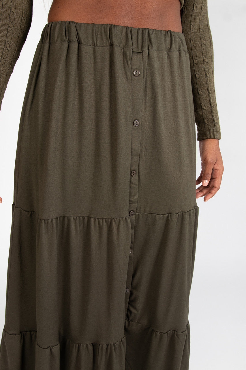Tiered Button Front Maxi Skirt
