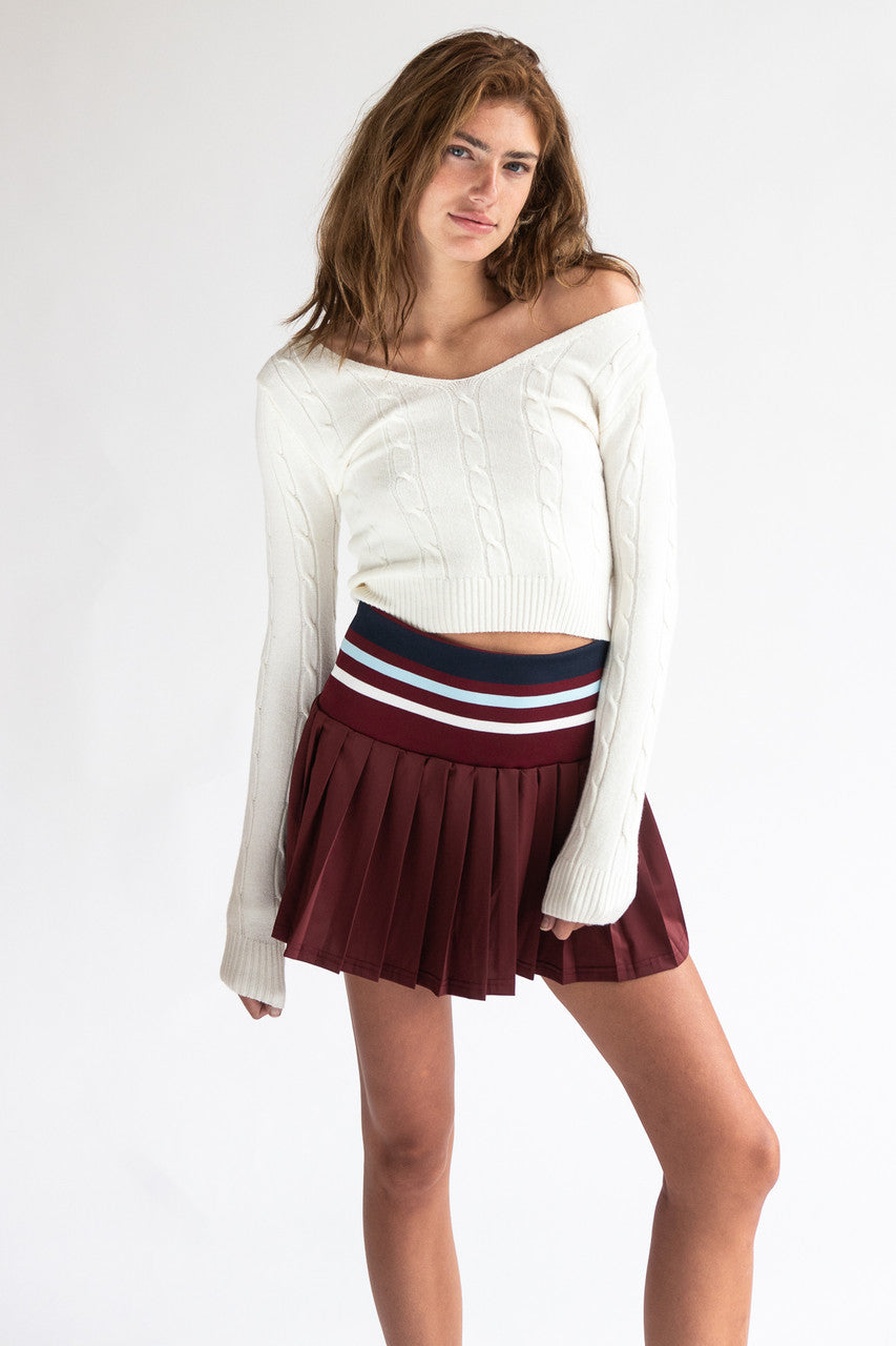 Striped Waist Pleated Skort