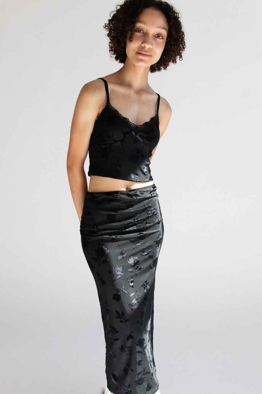 Floral Velvet Burnout Maxi Skirt