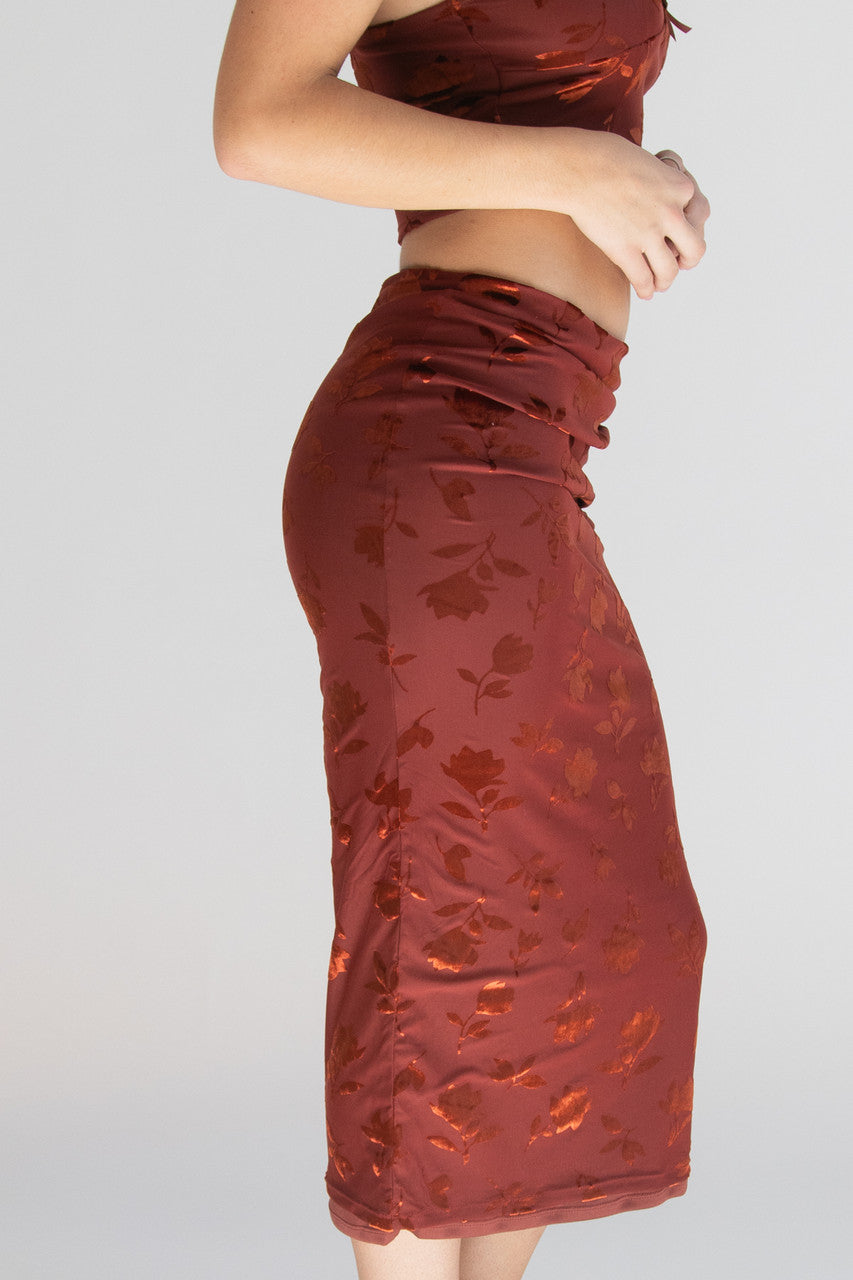 Floral Velvet Burnout Maxi Skirt