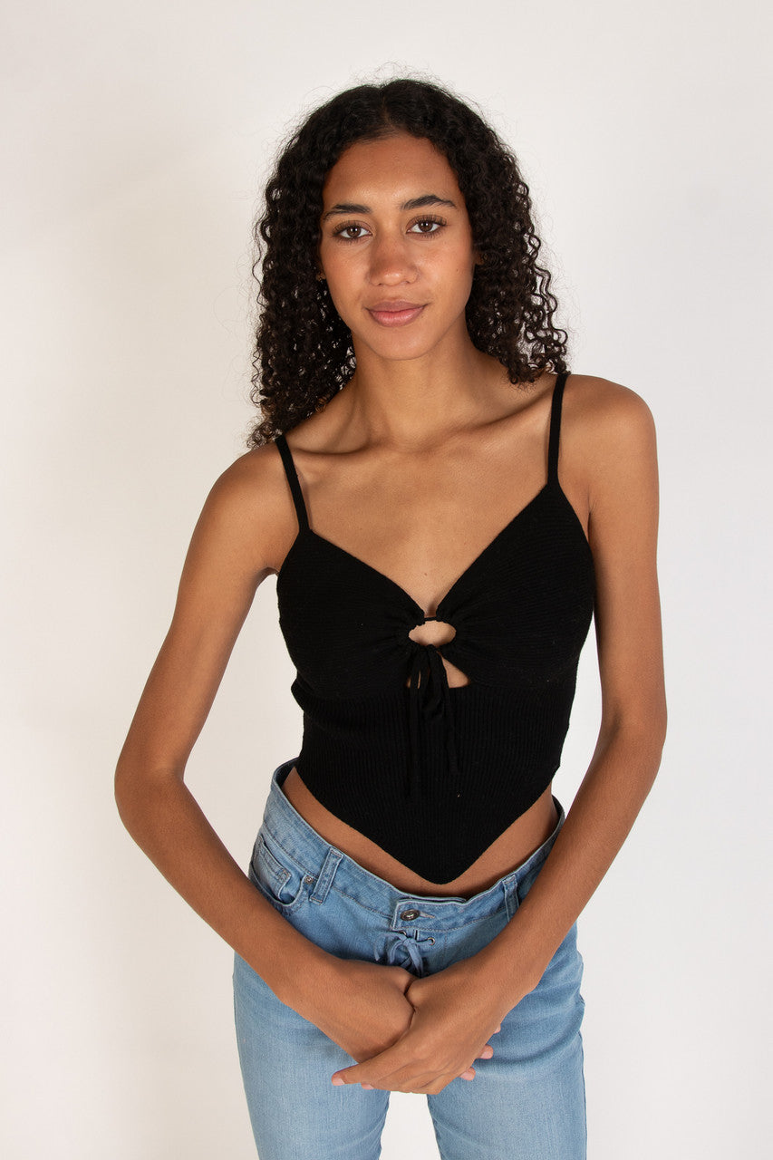 Black Knit Hanky Hem Cami