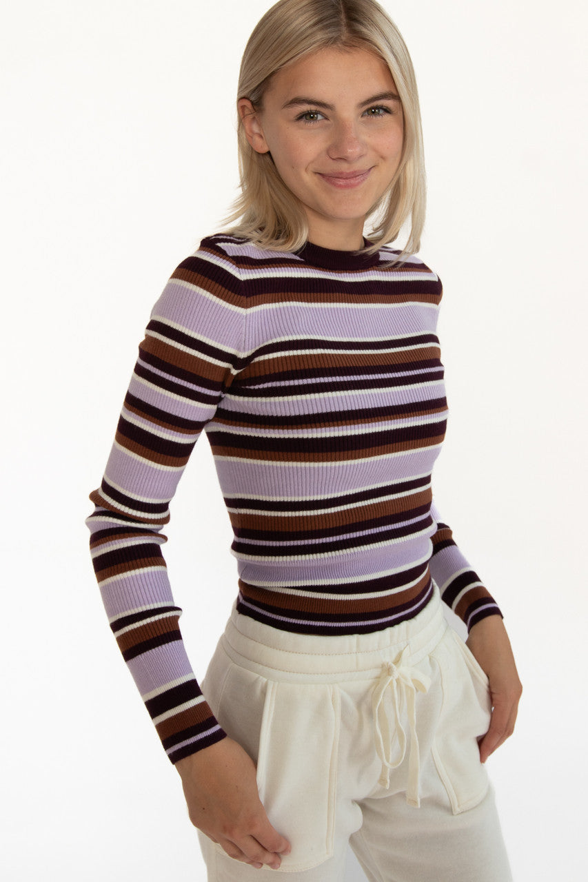 Purple Striped Pullover Sweater