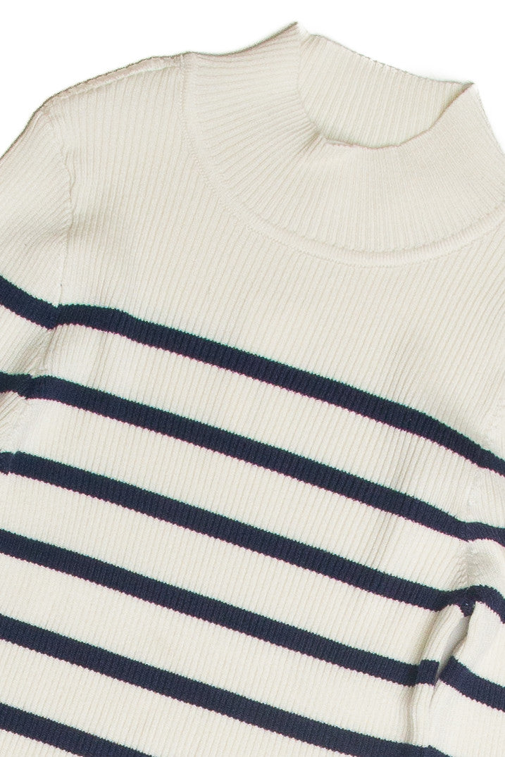 Gardenia Striped Mock Neck Sweater