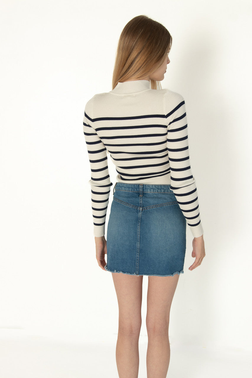 Gardenia Striped Mock Neck Sweater