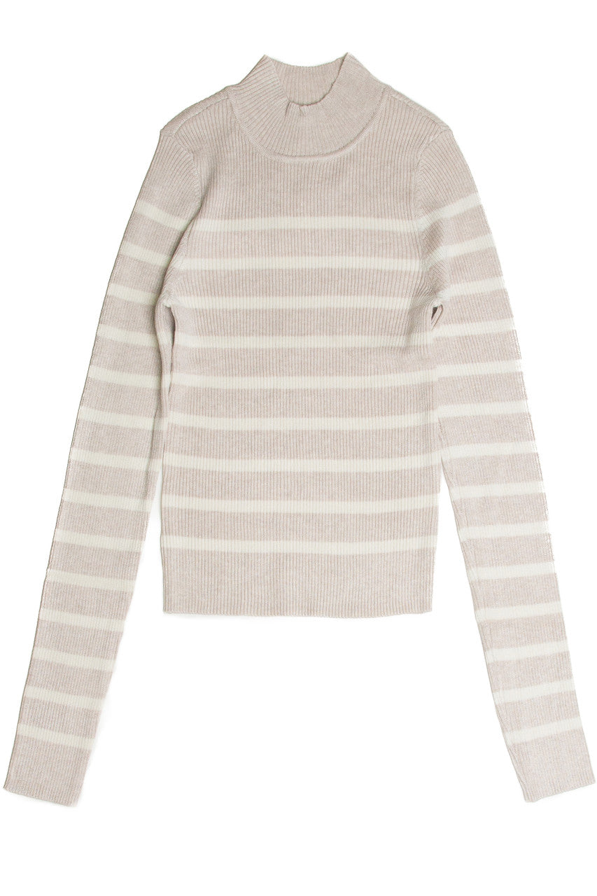 Heather Striped Mock Neck Sweater