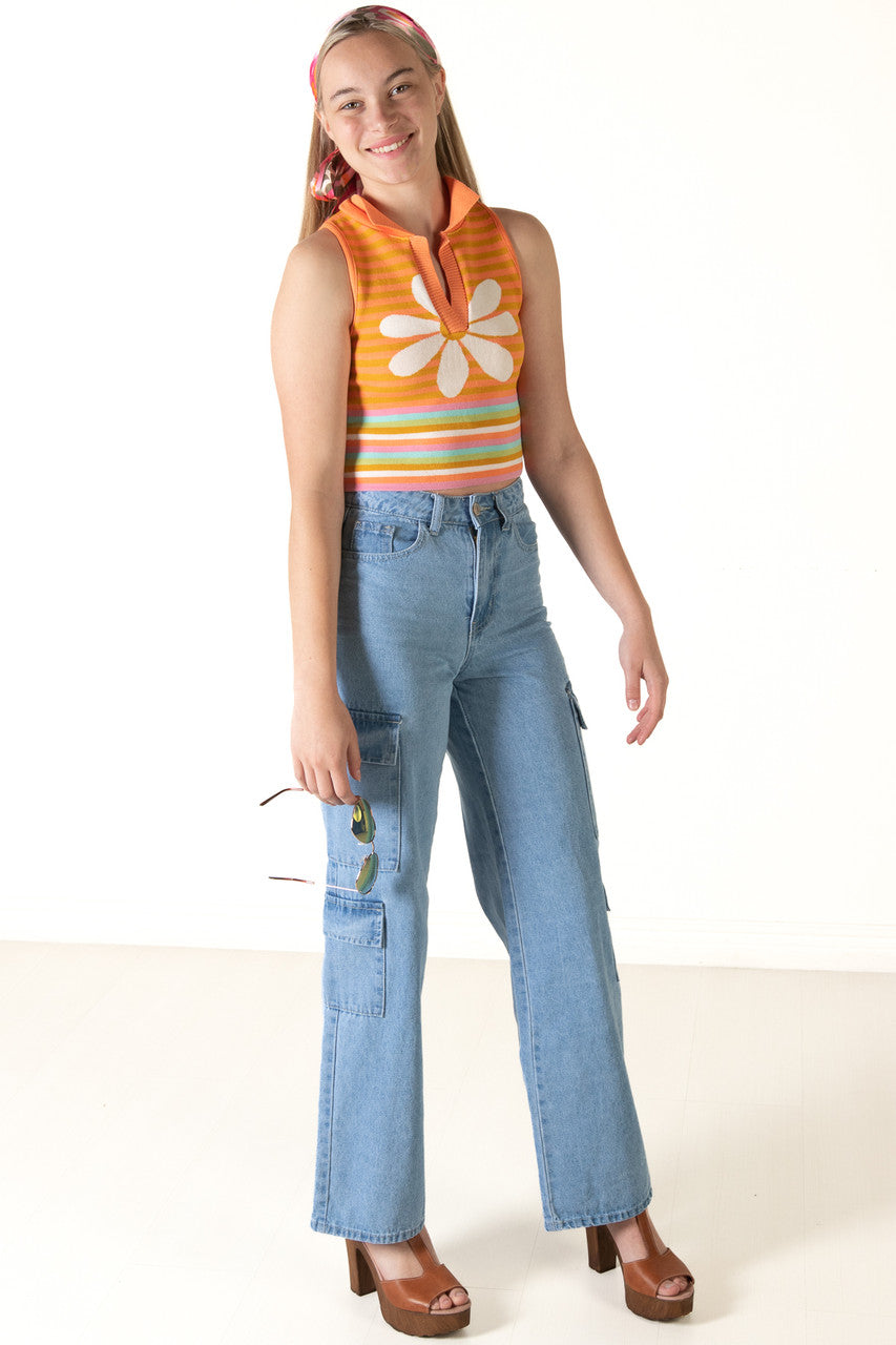 Pastel Rainbow Daisy Knit Tank