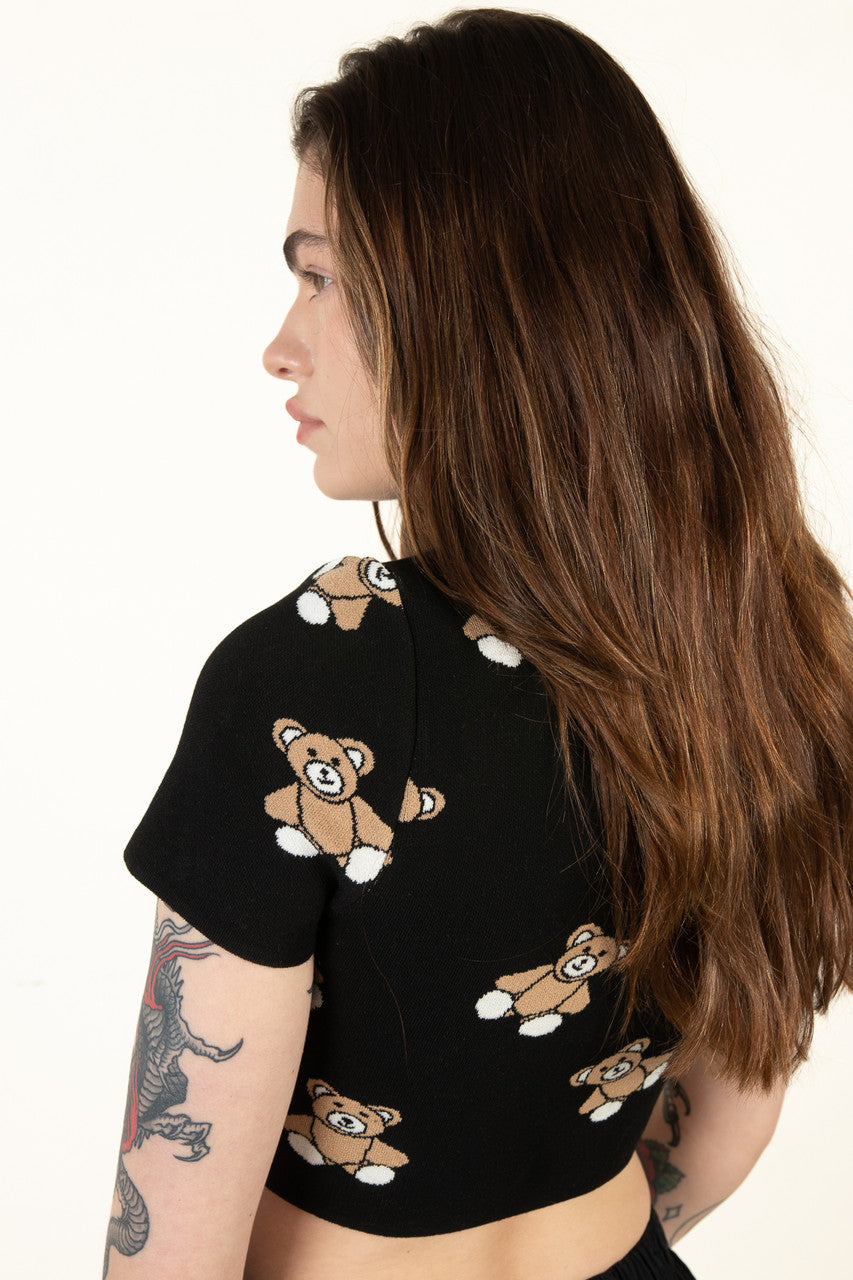 Black Short Sleeve Teddy Bear Sweater