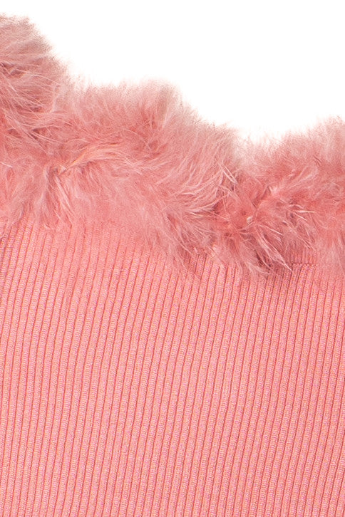 Off The Shoulder Feather Trim Sweater