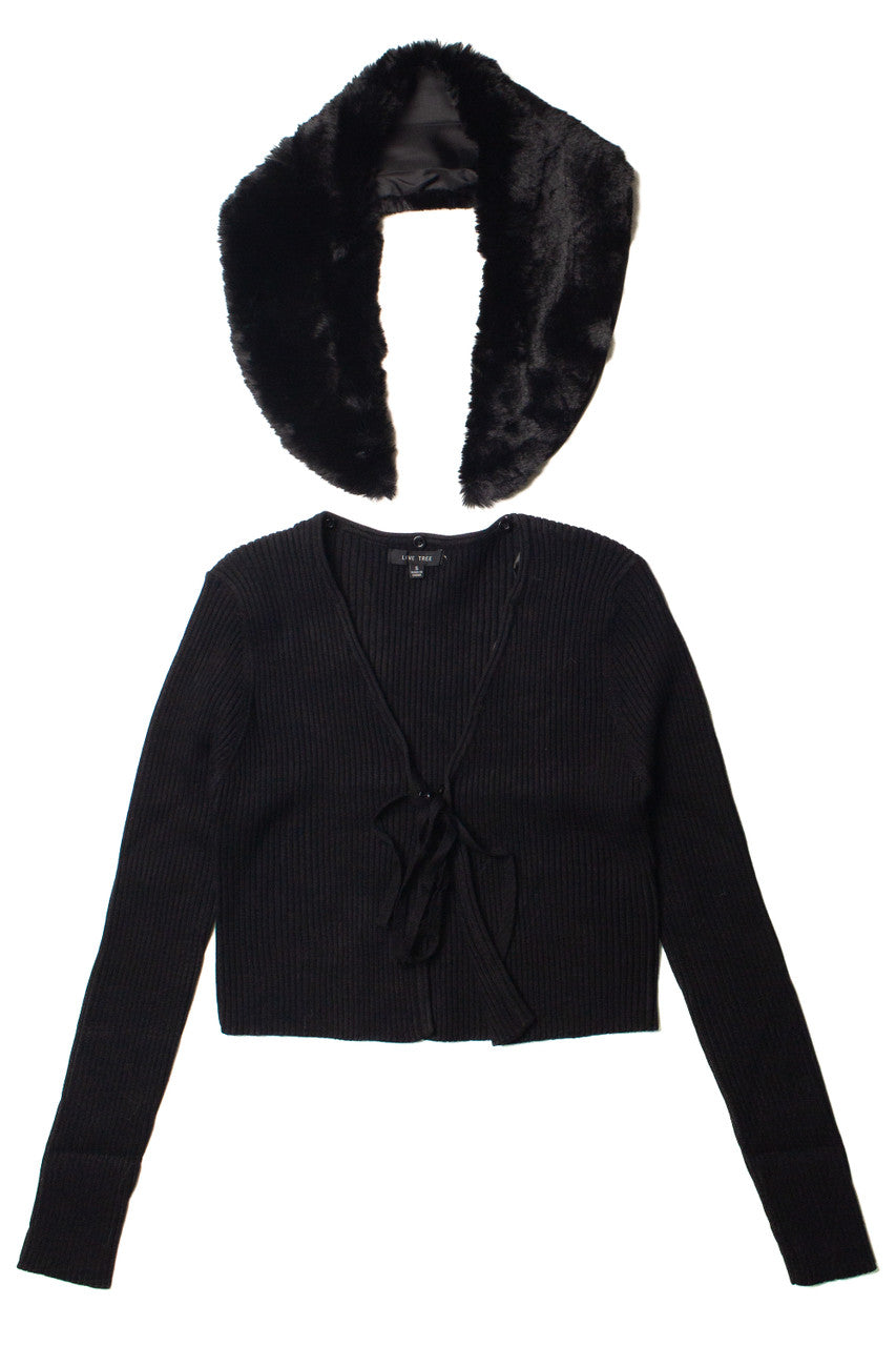 Faux Fur Collar Tie Front Cardigan