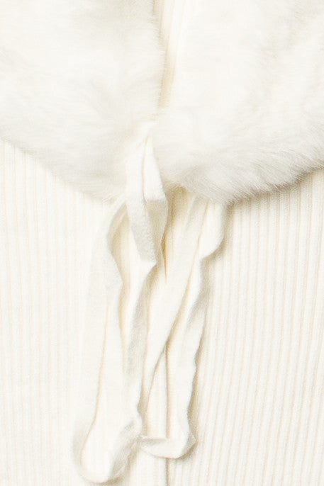 Faux Fur Collar Tie Front Cardigan