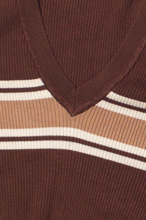 Ribbed V Neck Stripe Sweater