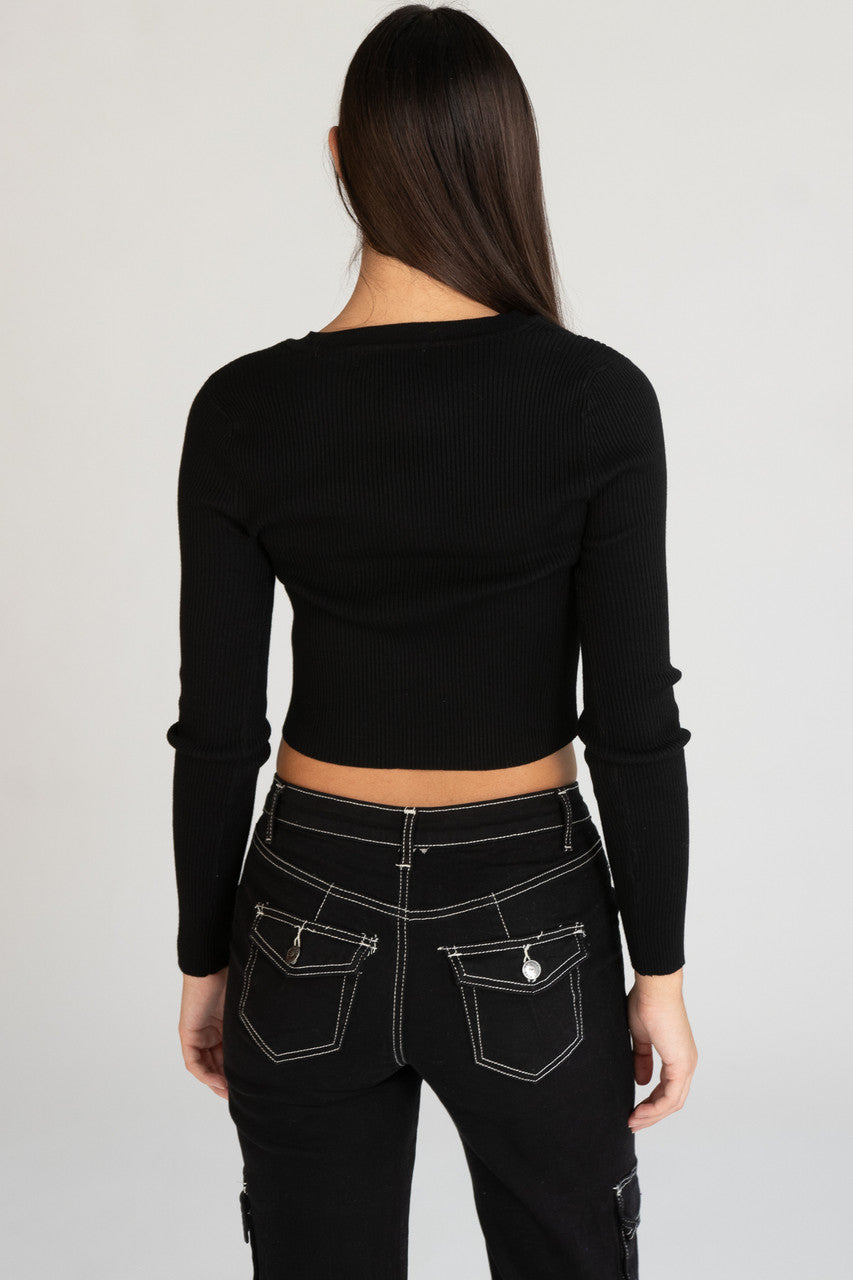 Ribbed V Neck Stripe Sweater