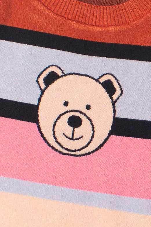 Short Sleeve Striped Teddy Bear Sweater