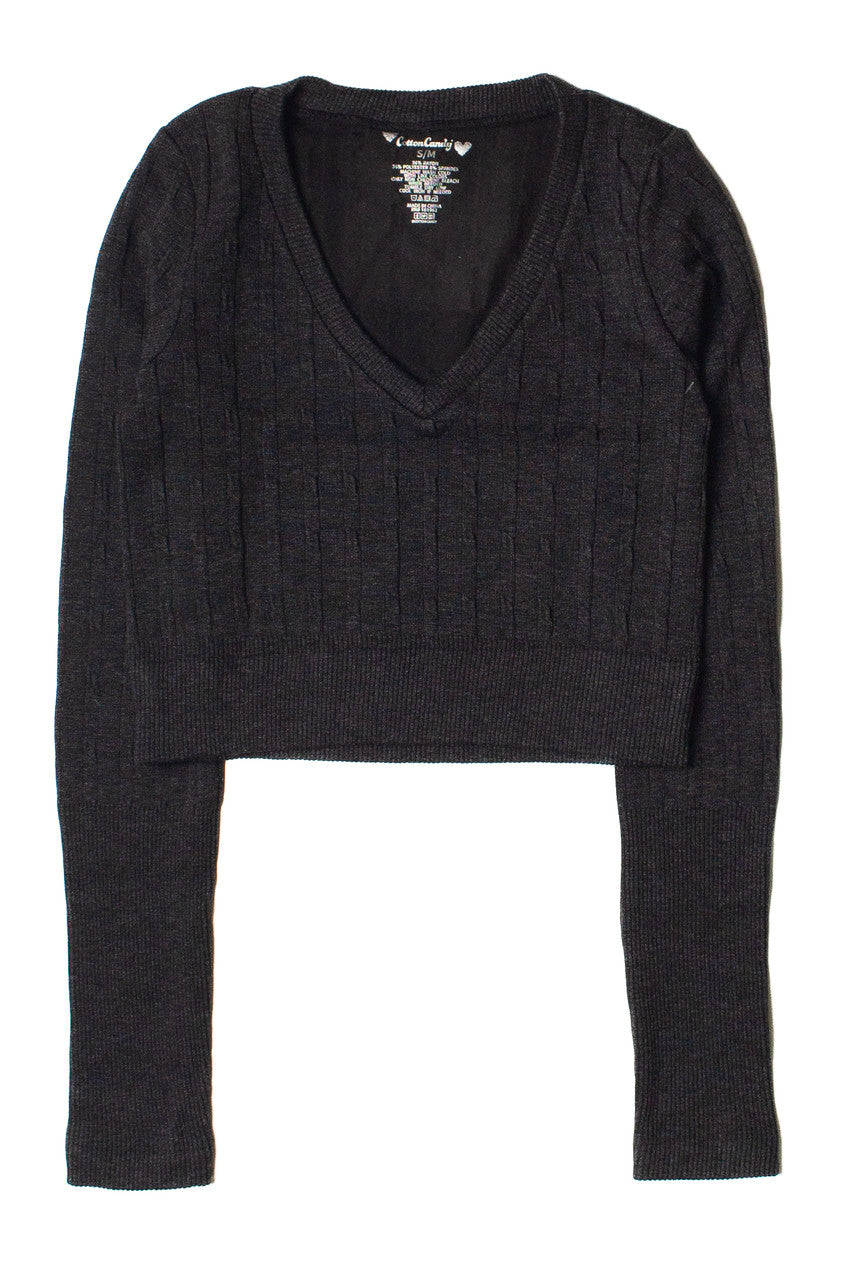 Cable Knit V Neck Crop Top