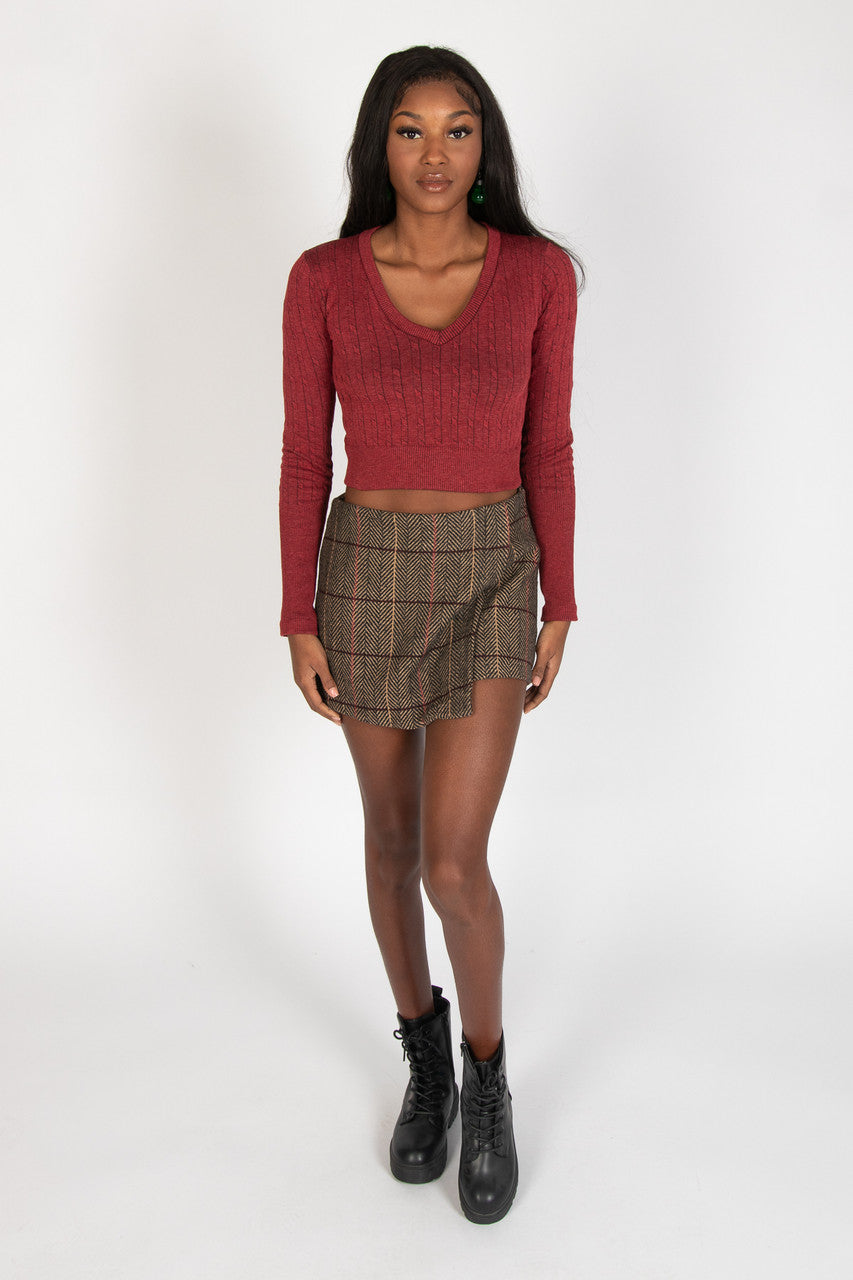 Cable Knit V Neck Crop Top