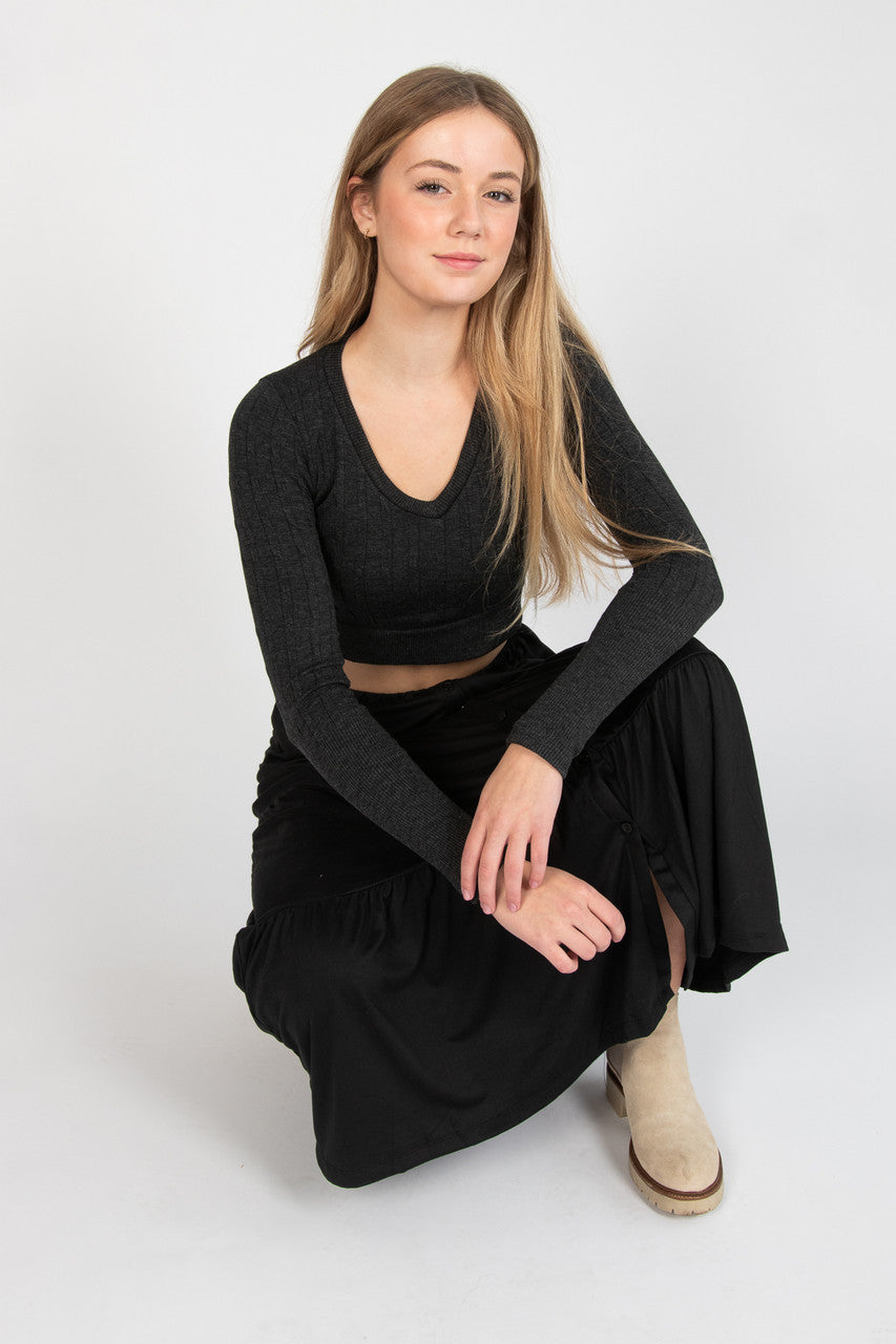 Cable Knit V Neck Crop Top