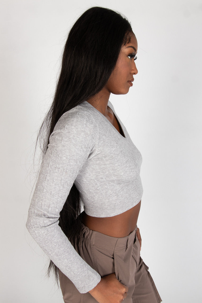 Cable Knit V Neck Crop Top