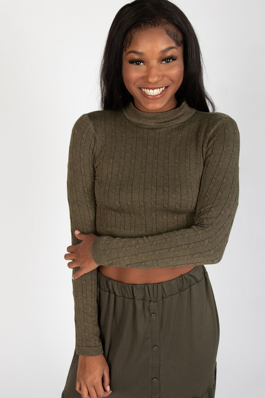 Cable Knit Mock Neck Crop Top