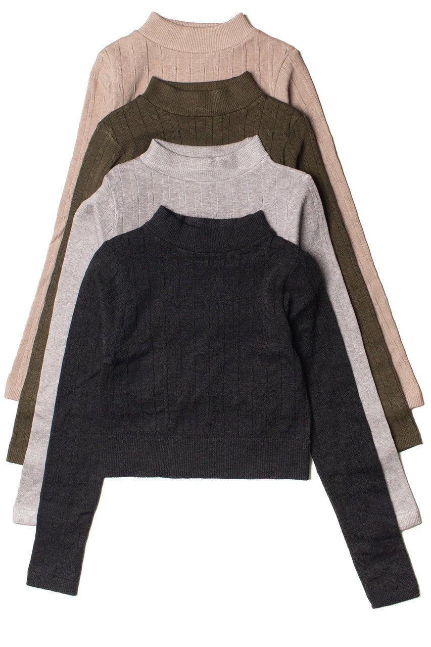 Cable Knit Mock Neck Crop Top
