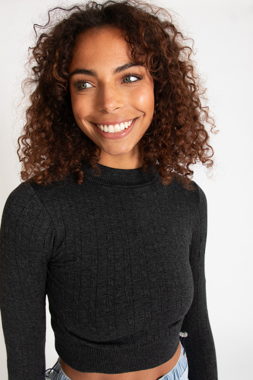 Cable Knit Mock Neck Crop Top