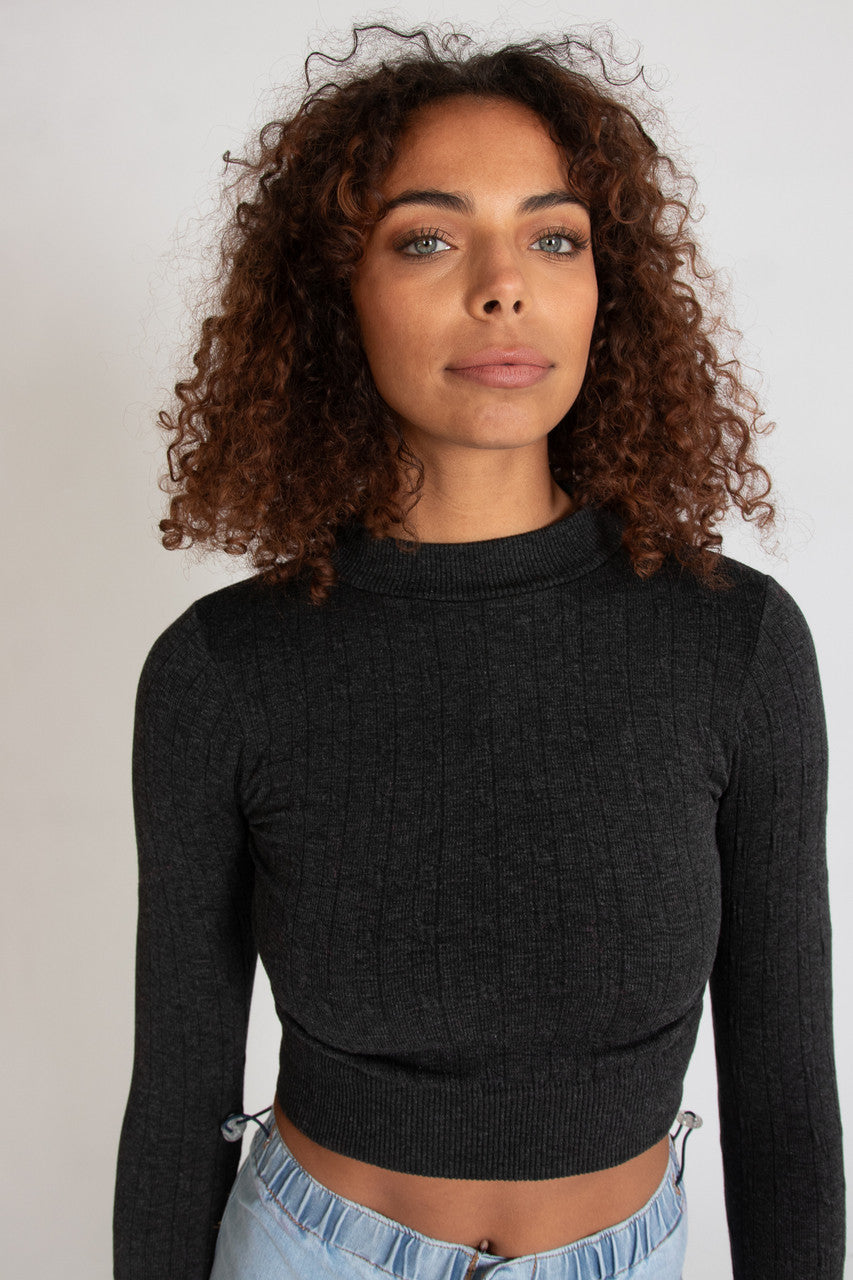 Cable Knit Mock Neck Crop Top