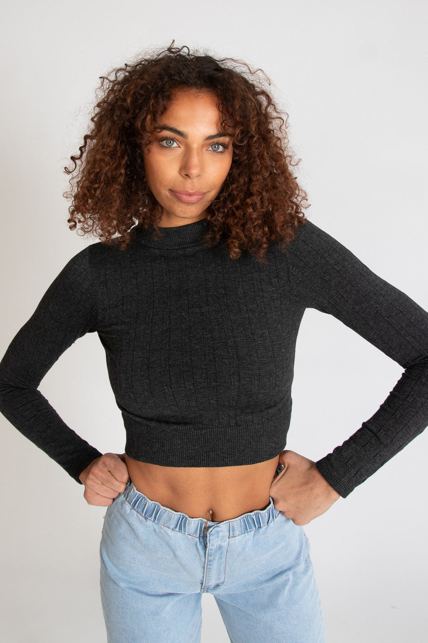 Cable Knit Mock Neck Crop Top