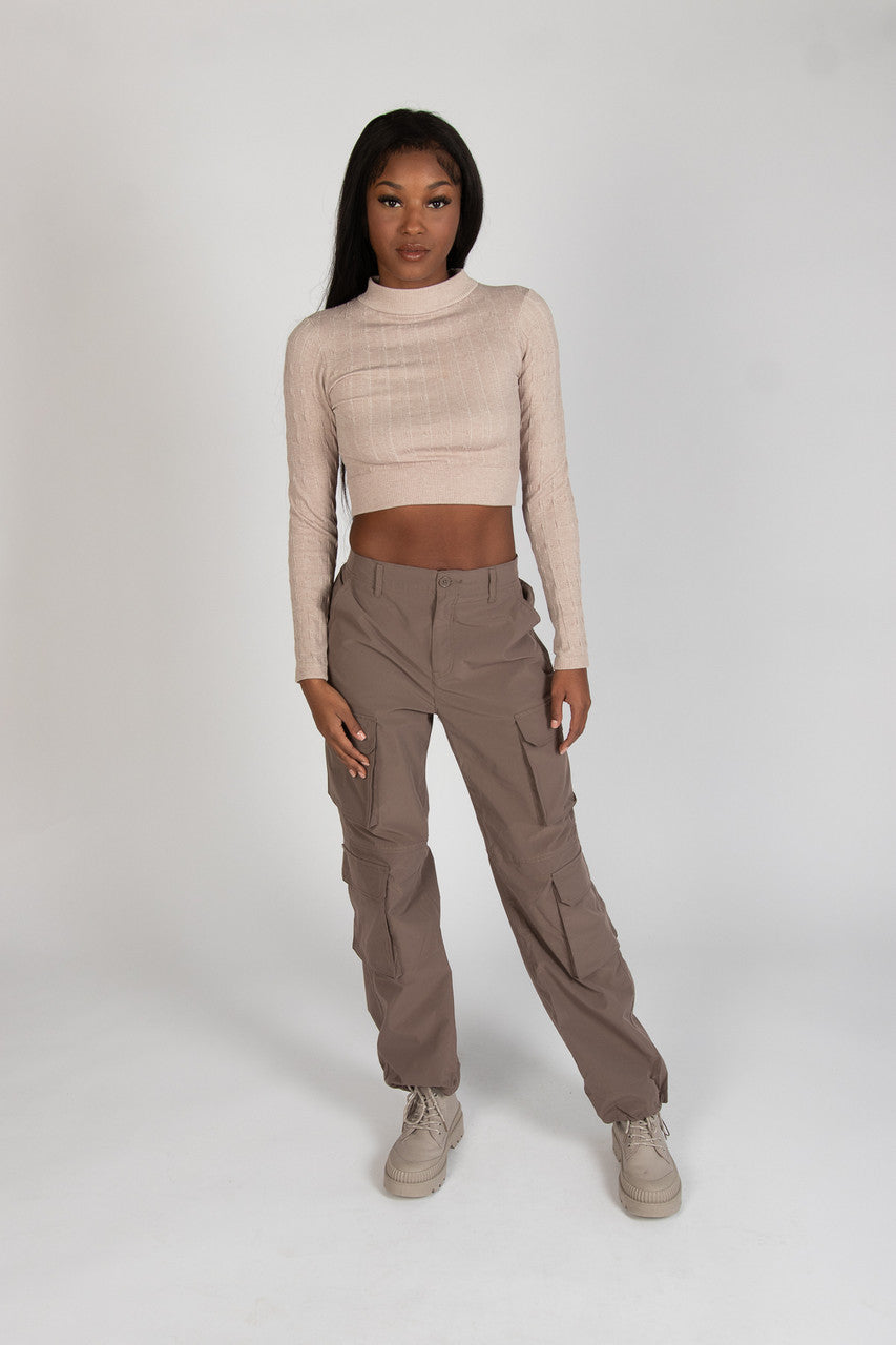 Cable Knit Mock Neck Crop Top