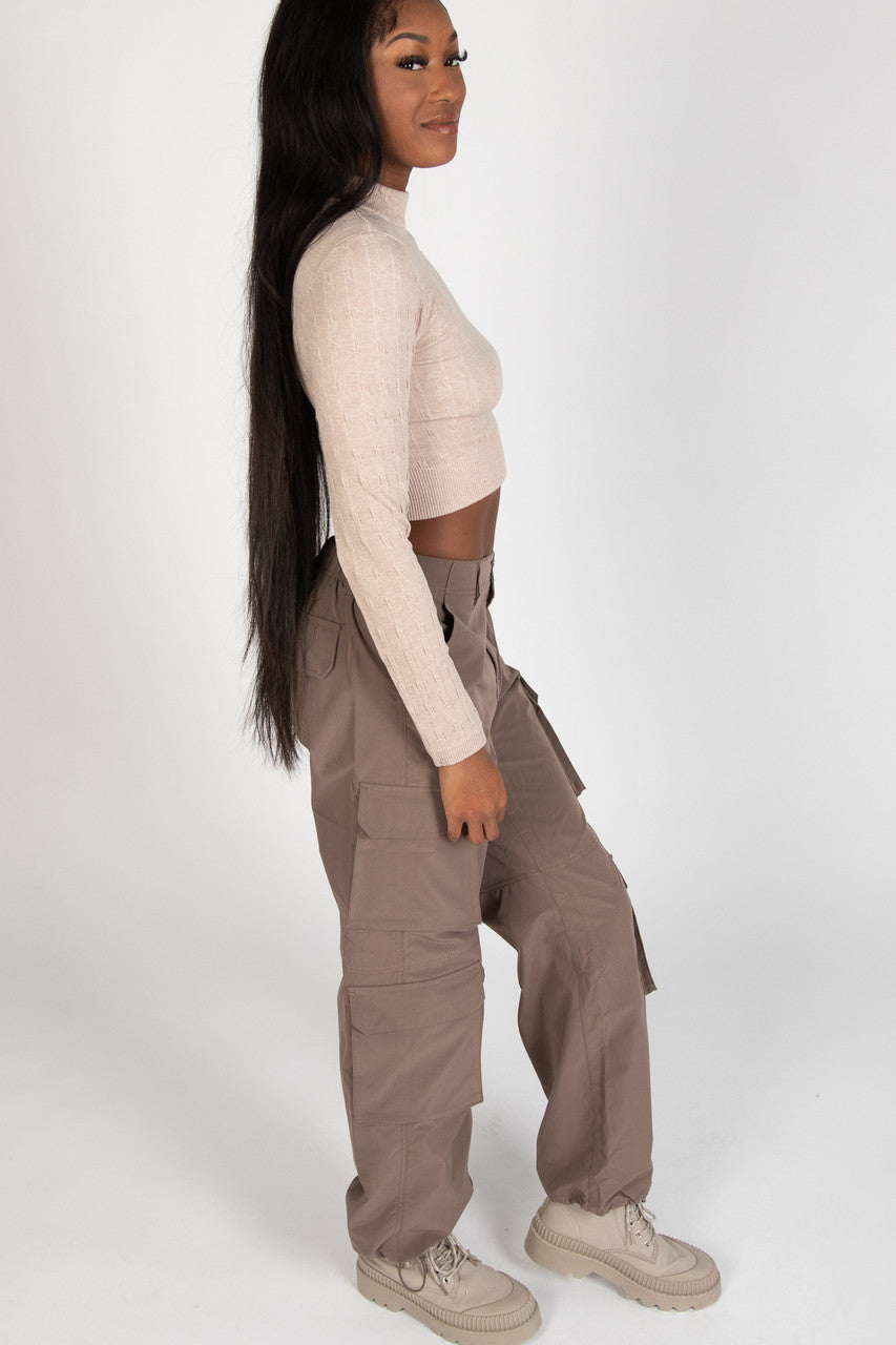 Cable Knit Mock Neck Crop Top