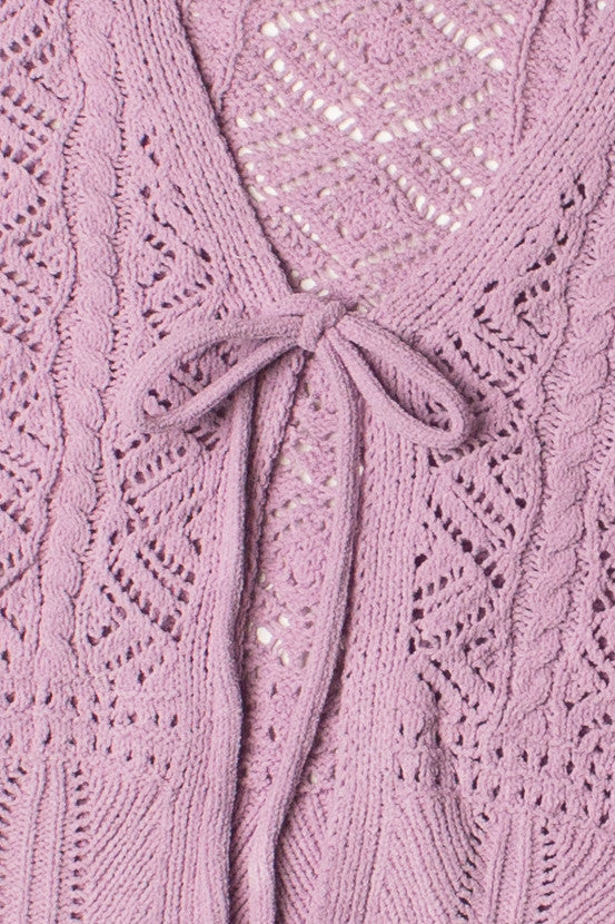 Chenille Pointelle Tie Front Cardigan