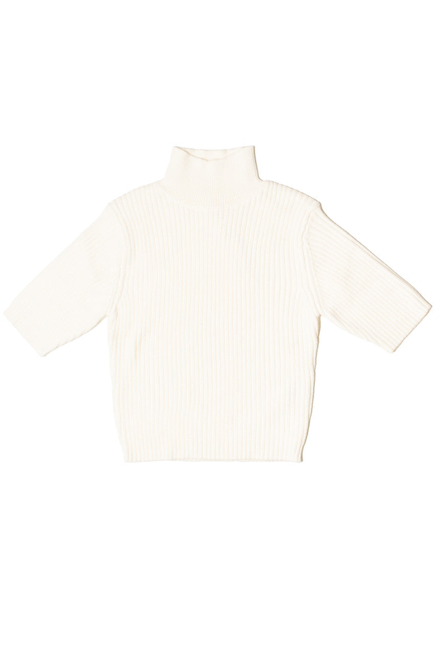 Short Sleeve Mock Neck Ribbed Sweater