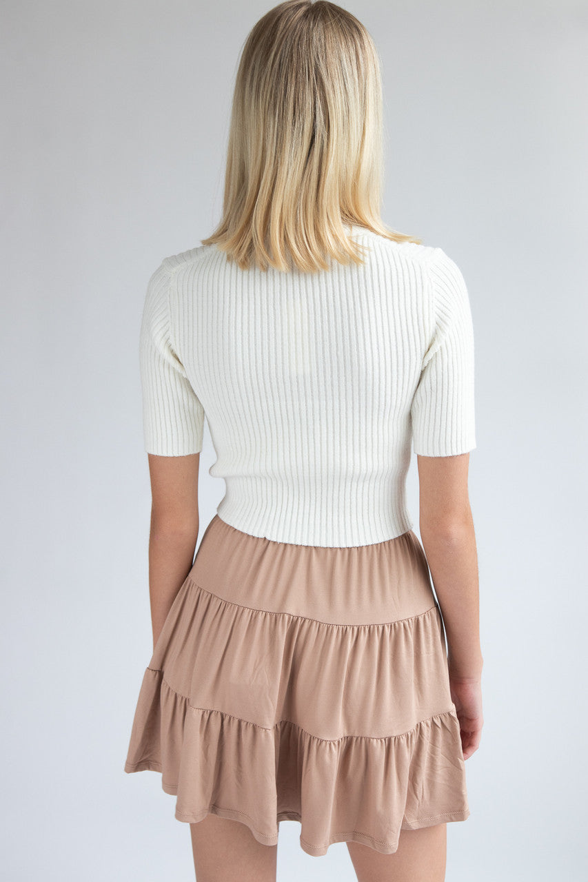 Short Sleeve Mock Neck Ribbed Sweater
