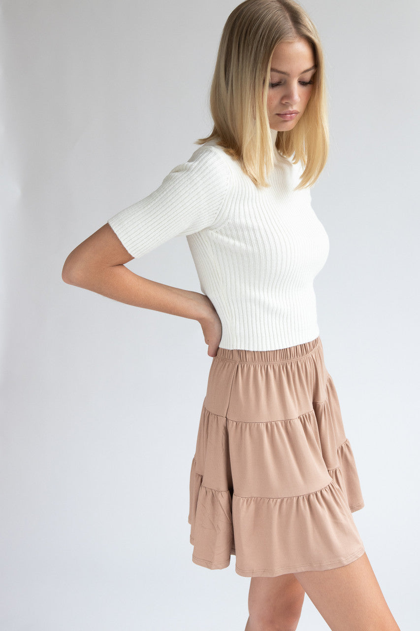 Short Sleeve Mock Neck Ribbed Sweater