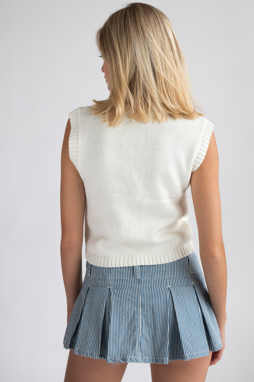 Notch Neck Cable Knit Sweater Vest