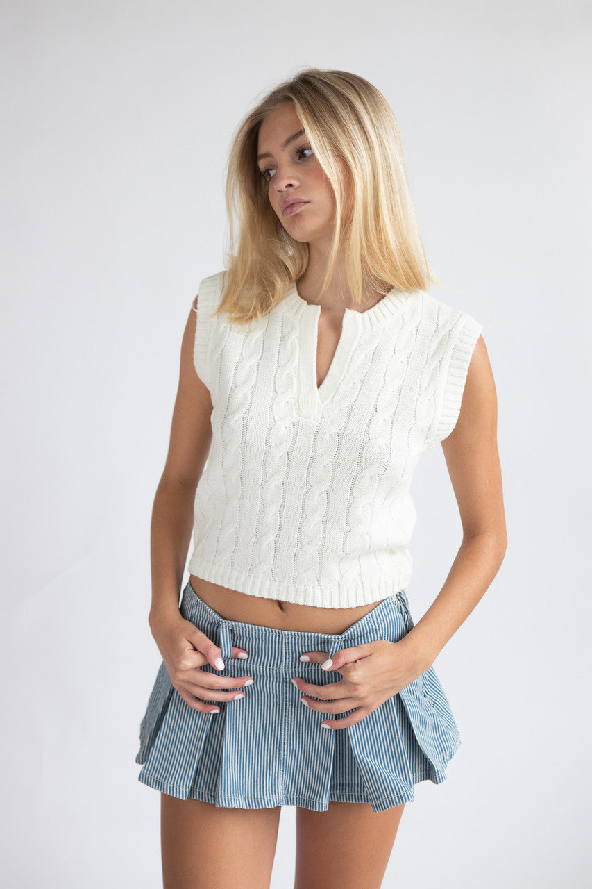 Notch Neck Cable Knit Sweater Vest