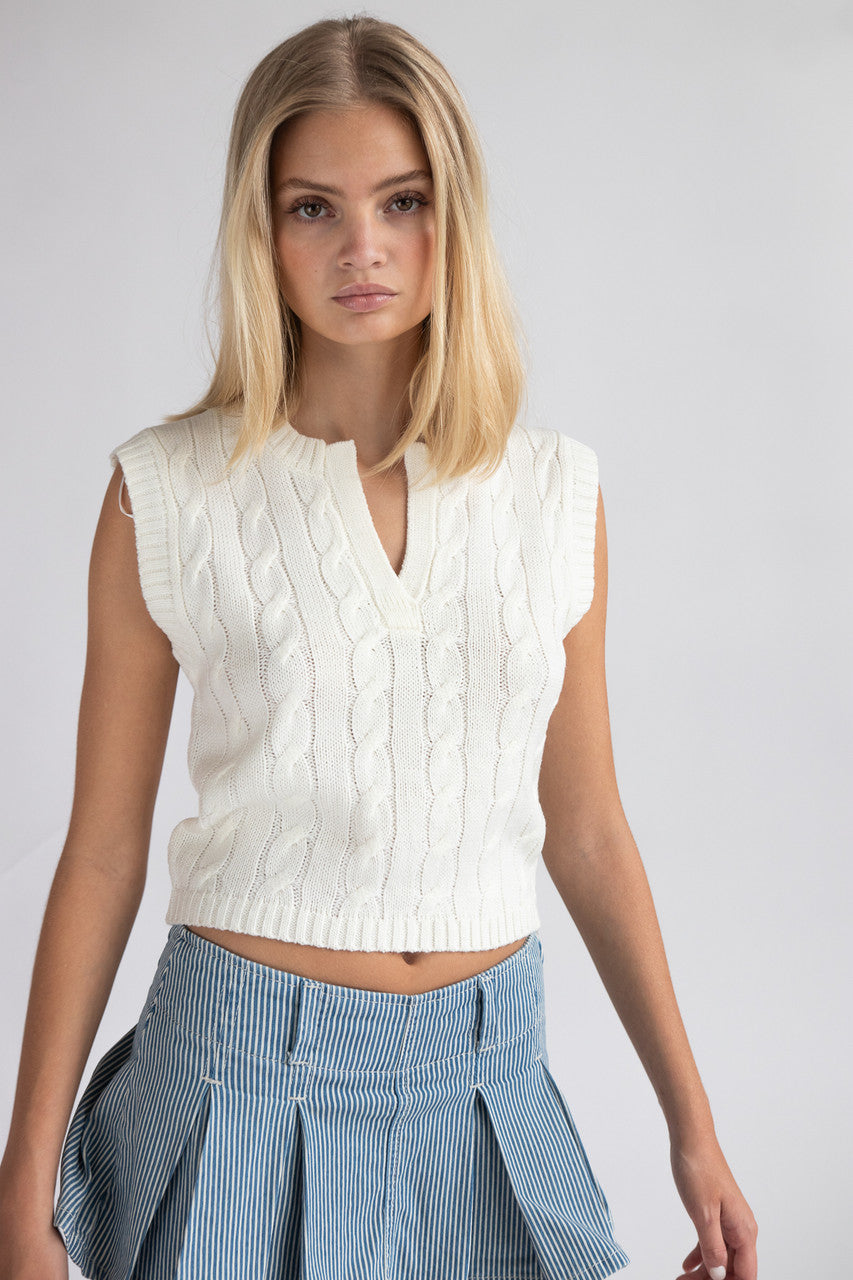 Notch Neck Cable Knit Sweater Vest