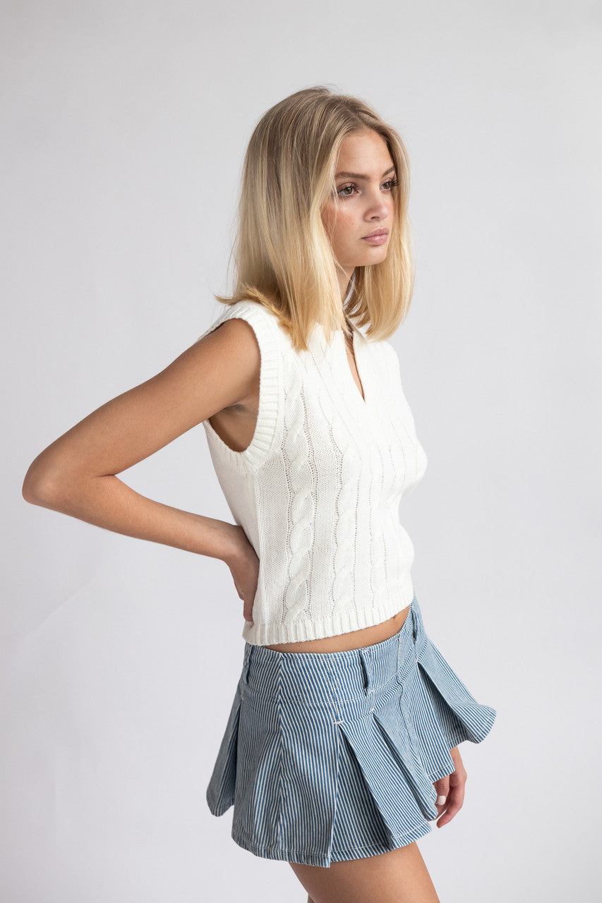 Notch Neck Cable Knit Sweater Vest