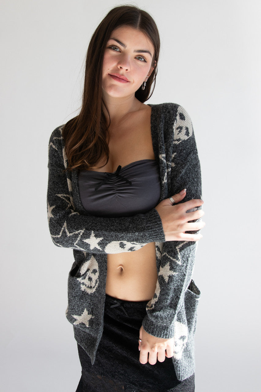 Skull And Star Open Front Cardigan