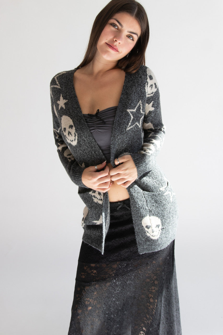 Skull And Star Open Front Cardigan