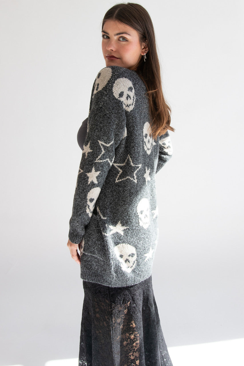 Skull And Star Open Front Cardigan