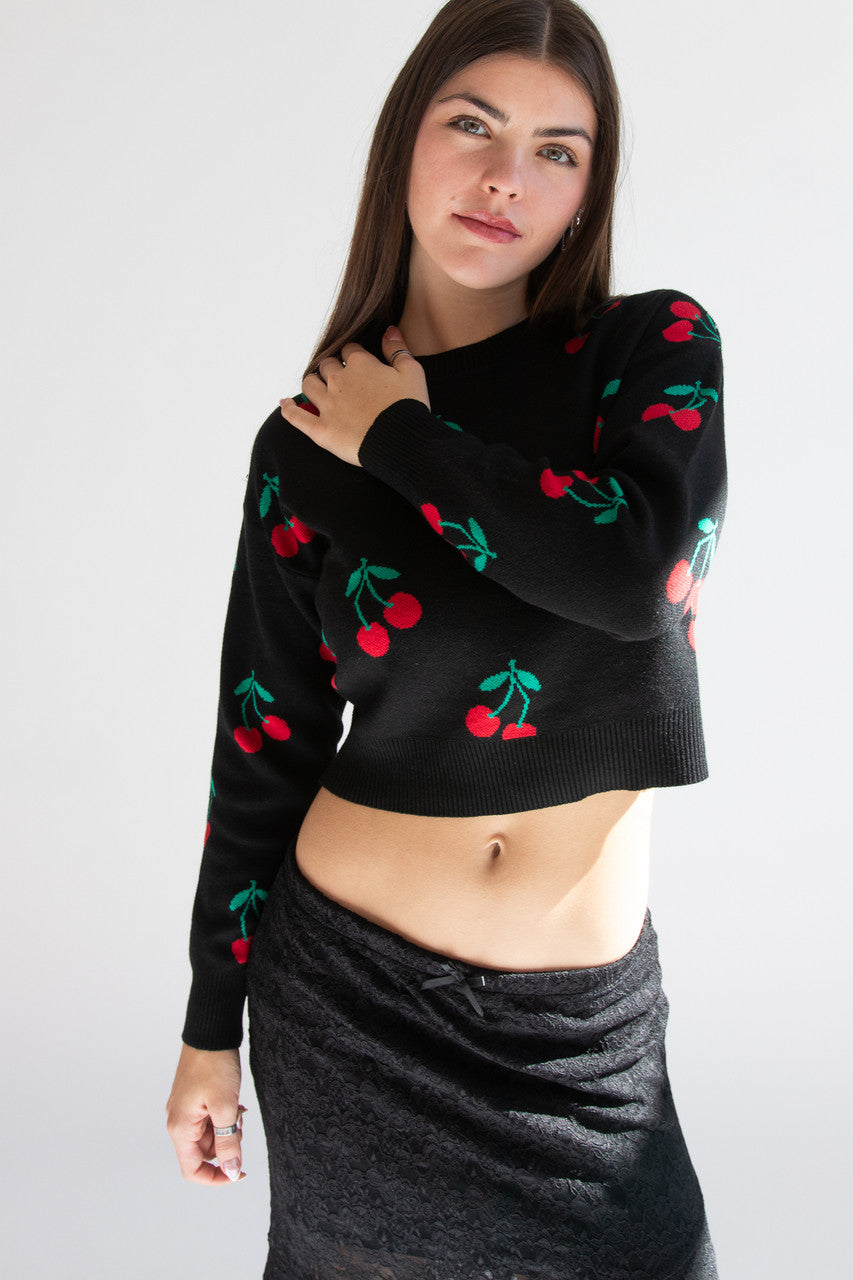 Cherry Print Pullover Sweater