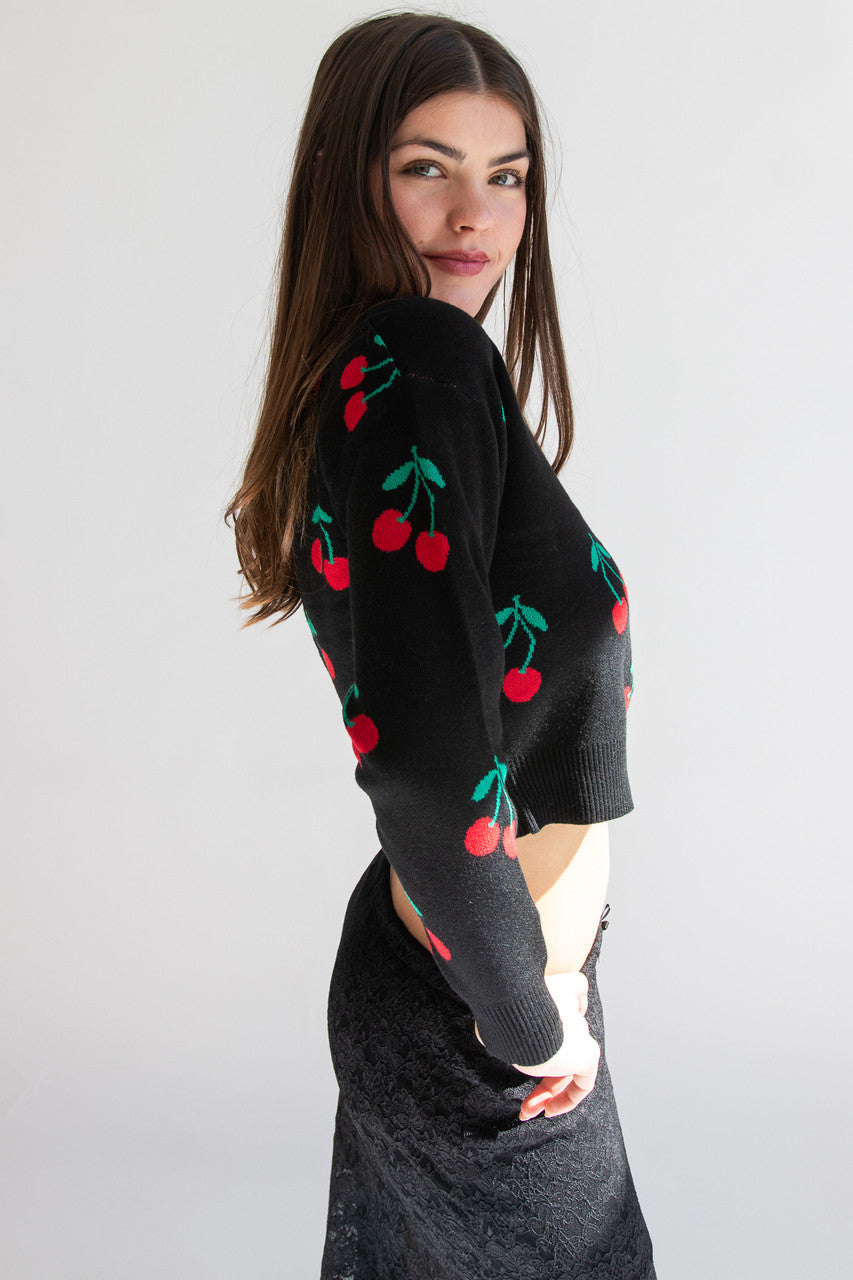 Cherry Print Pullover Sweater
