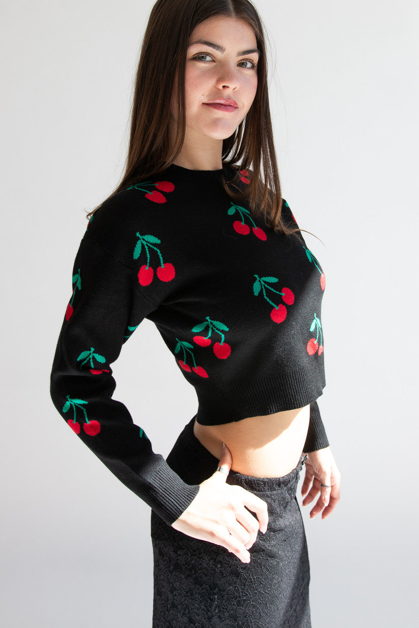 Cherry Print Pullover Sweater