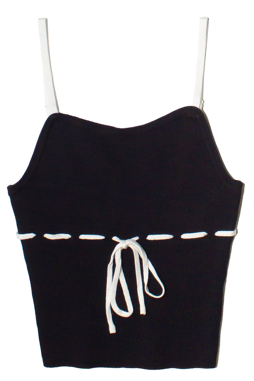 Running Stitch Bow Detail Knit Tank Top